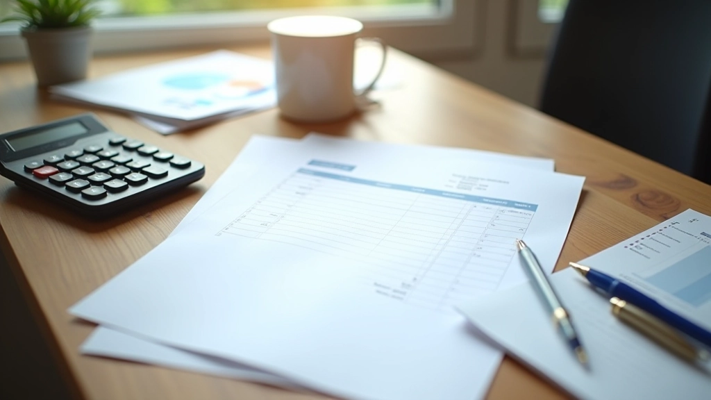 Organized workspace with professional invoice template, pen, and business documents arranged neatly